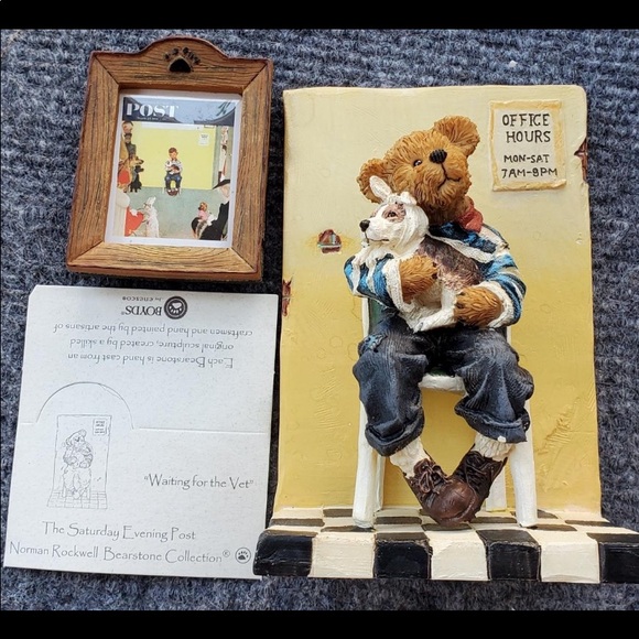 BOYDS BEARSTONE SATURDAY EVENING POST FIGURINE AND FRAME